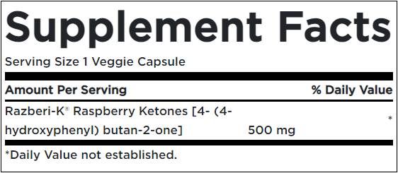 Razberi-K 500 mg / Maximum Strength Raspberry Ketones - 60 capsules - Nutra Best Europe