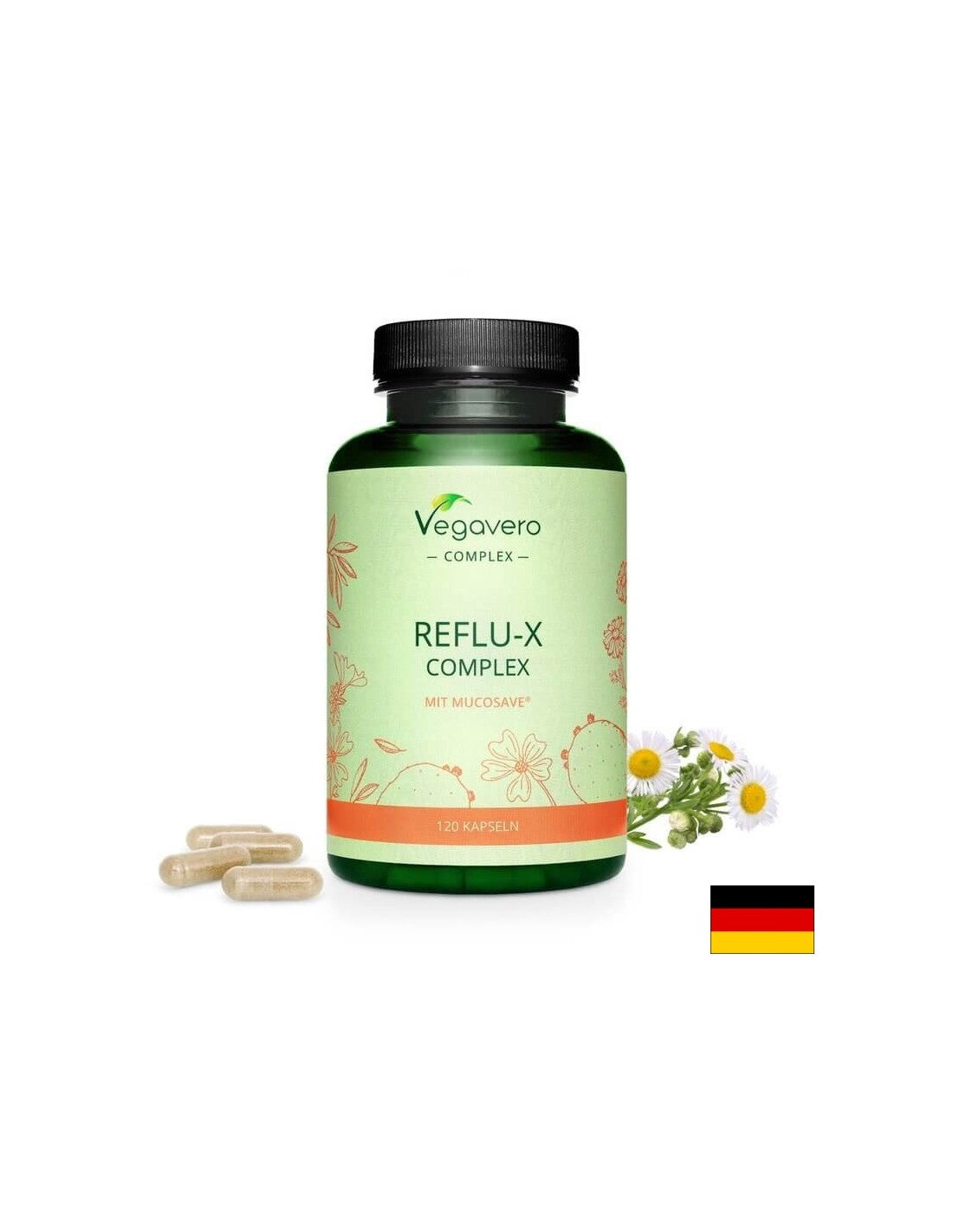 Reflu-X Complex mit Mucosave/ Herbal mixture against acid reflux, 120 capsules, 100% Vegan Vegavero - Nutra Best Europe