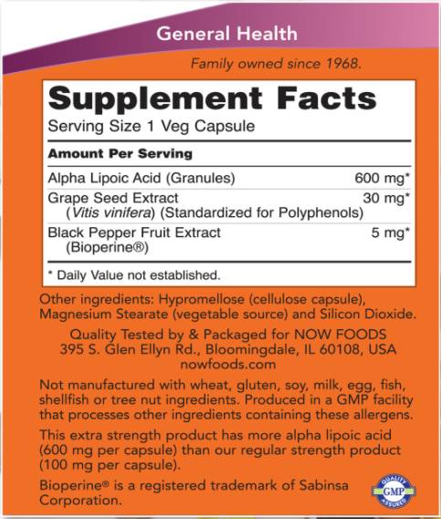 Alpha Lipoic Acid 600 mg / Extra Strength - 120 capsules - Nutra Best Europe