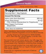 Alpha Lipoic Acid 600 mg / Extra Strength - 120 capsules - Nutra Best Europe