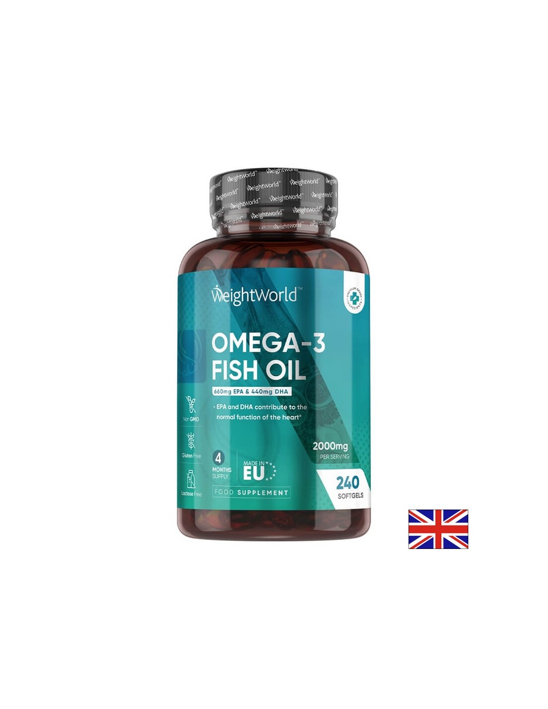 Cardiovascular system, vision and brain function - Omega-3 Fish oil 660 mg EPA 440/ mg DHA, 240 softgel capsules - Omega 3 - Nutra Best Europe