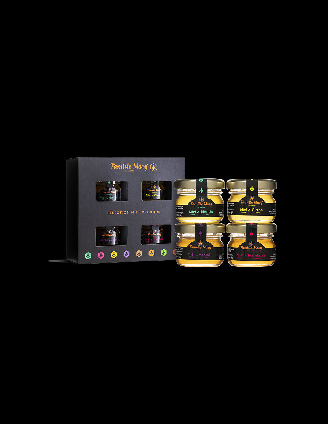 Selection of premium acacia honeys with essential oils - Selection Miel Premium, 4 pcs. x 30 g - Nutra Best Europe