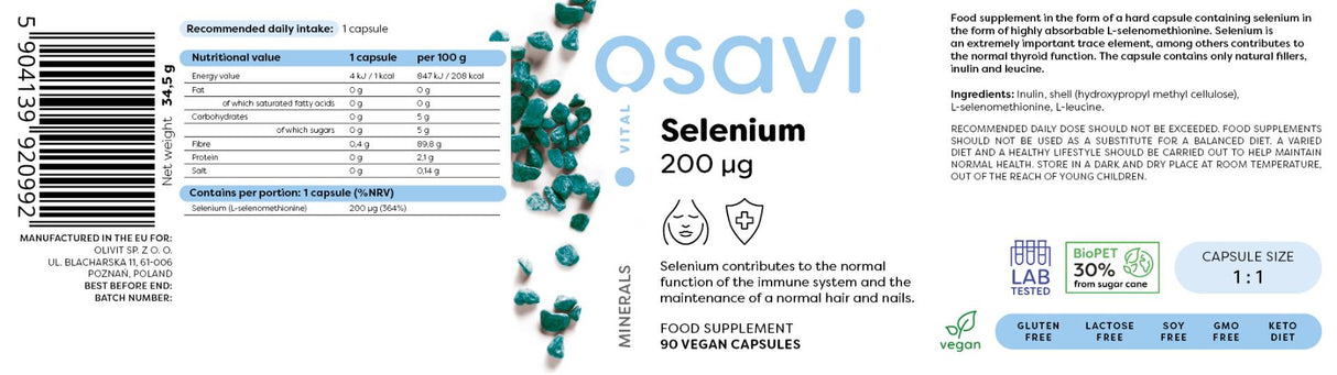 Selenium 200 mcg - 90 capsules - Nutra Best Europe