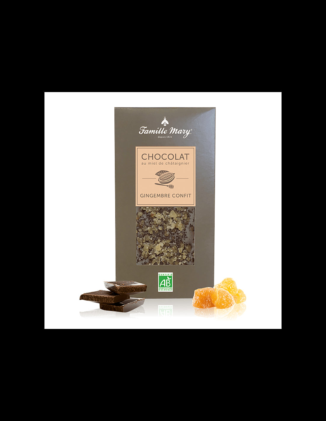 Chocolate with chestnut blossom honey and candied ginger, 80 g - Nutra Best Europe
