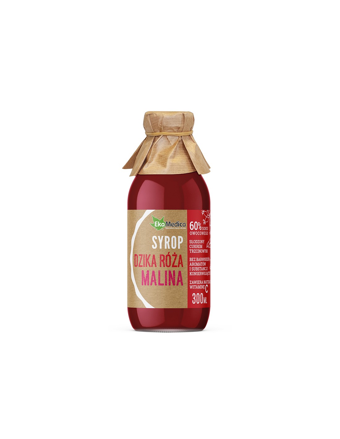 Rosehip and raspberry syrup with natural vitamin C - Immunity and cardiovascular health, 300 ml, 8 or 15 doses - Nutra Best Europe