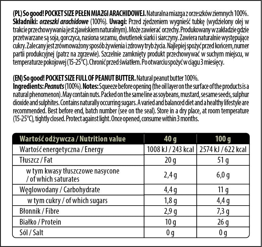 Pocket Size / Full of Peanut Butter Paste / Smooth 40 grams - Nutra Best Europe