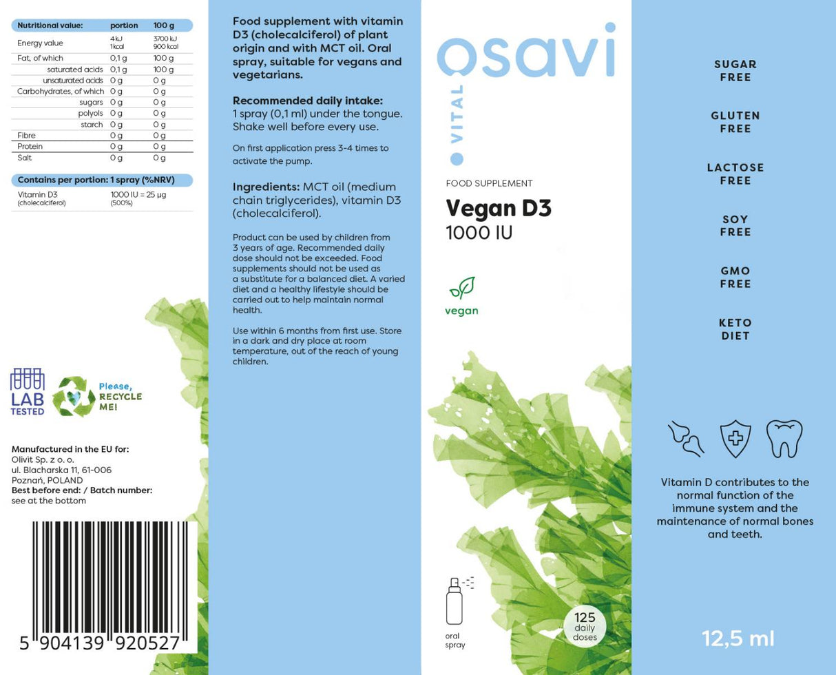 Vegan D3 1000 IU | Oral Spray - 12.5 ml - Nutra Best Europe