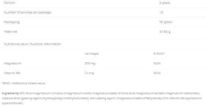 Magnesium + Vitamin B6 - 90 capsules - Nutra Best Europe