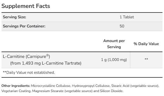 L-Carnitine 1000 mg | Carnipure® - 100 Tablets - Nutra Best Europe