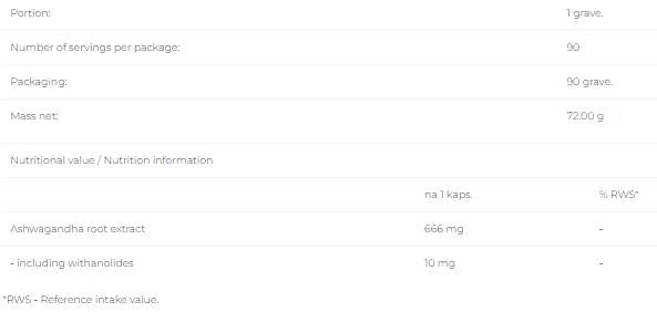 Ashwagandha 666 mg - 90 capsules - Nutra Best Europe