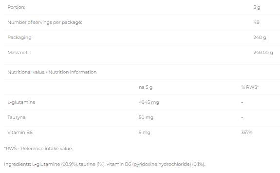 Glutamine Pure - 240 grams - Nutra Best Europe