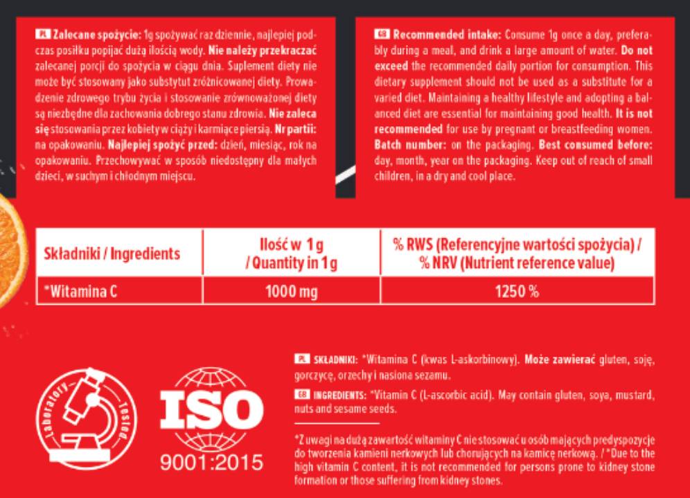 Vitamin C 1000 mg Powder - 1000 grams - Nutra Best Europe
