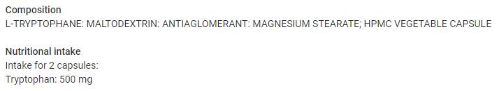 L-Tryptophan 500 mg - 60 capsules - Nutra Best Europe