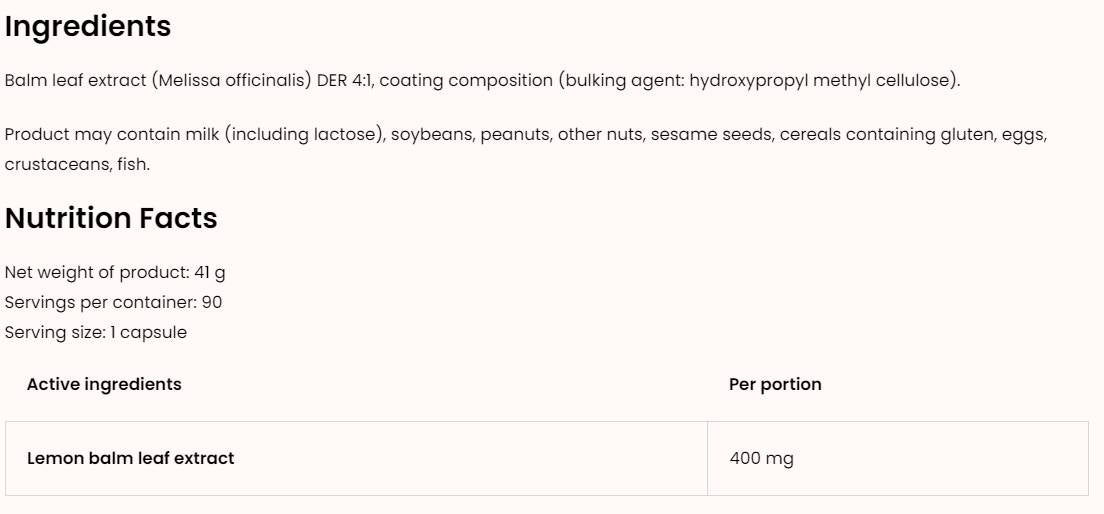 Lemon Balm 400 mg | Vege - Lemon balm 90 capsules - Nutra Best Europe