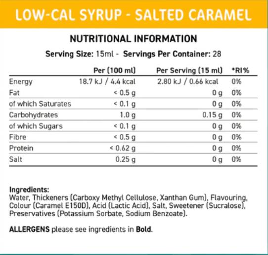 Fit Cuisine Low-Cal Syrup | Salted Caramel - 425 ml - Nutra Best Europe