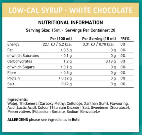 Fit Cuisine Low-Cal Syrup | White Chocolate - 425 ml - Nutra Best Europe
