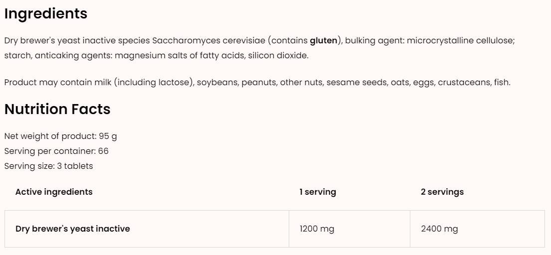 Brewer's Yeast 400 mg 200 Tablets - Nutra Best Europe