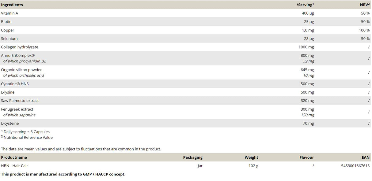 HBN - Hair Care - 120 capsules - Nutra Best Europe