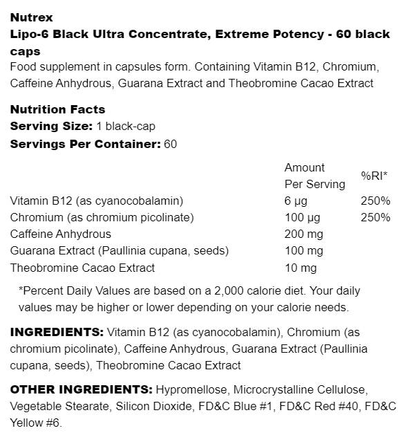 Lipo-6 Black Ultra Concentrate | Extreme Potency 60 capsules - Nutra Best Europe