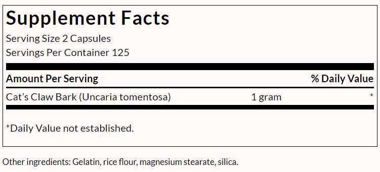 Full Spectrum Cat's Claw 500 mg - 250 capsules - Nutra Best Europe