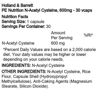 PE Nutrition | N-Acetyl Cysteine 600 mg 30 capsules - Nutra Best Europe