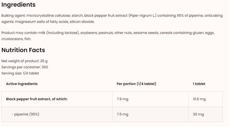 Piperine 30 Max 90 Tablets - Nutra Best Europe