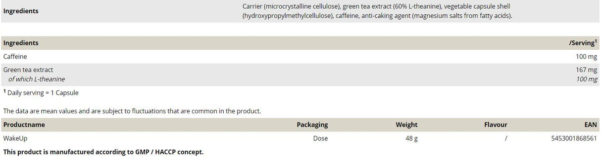 WakeUp | with Caffeine & Green Tea - 60 capsules - Nutra Best Europe