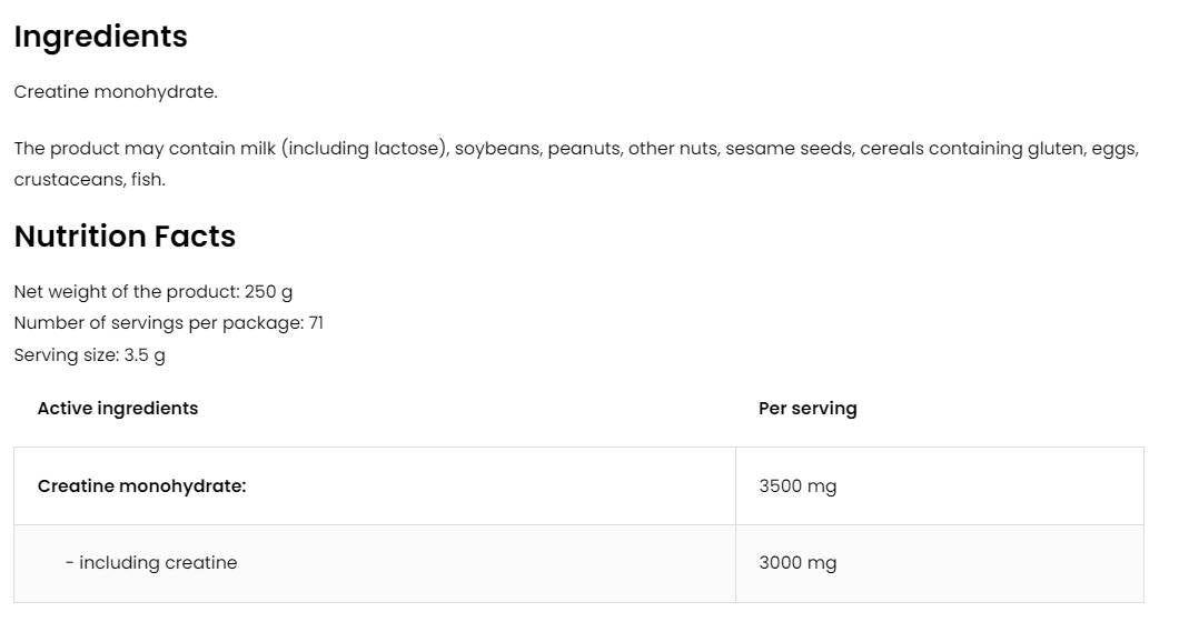 Creatine Monohydrate Creapure 250 grams - Nutra Best Europe