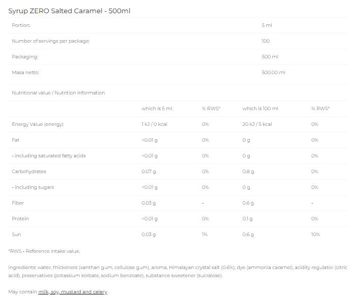 Syrup Zero - Salted Caramel - 500 ml - Nutra Best Europe