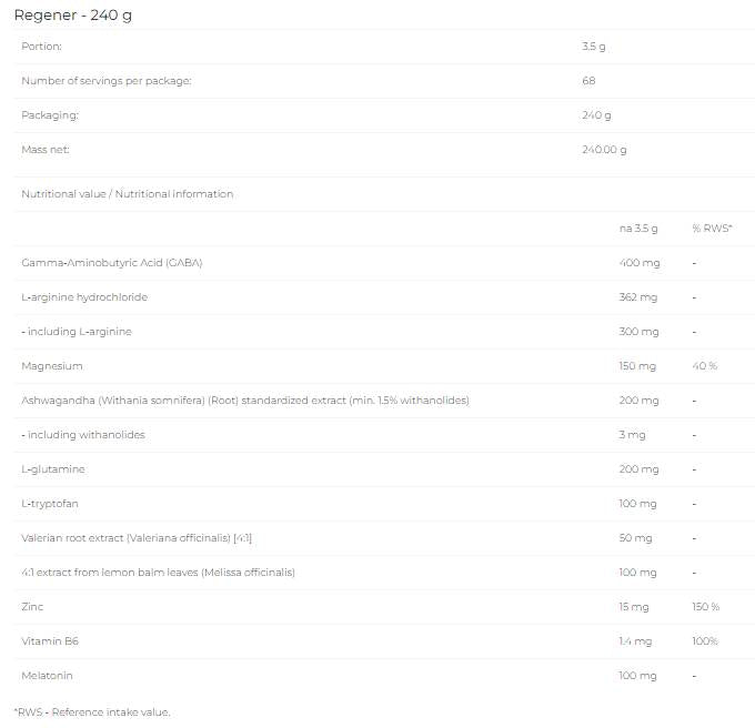 REGENER | GABA, L-Arginine & L-Glutamine - 240 grams - Nutra Best Europe