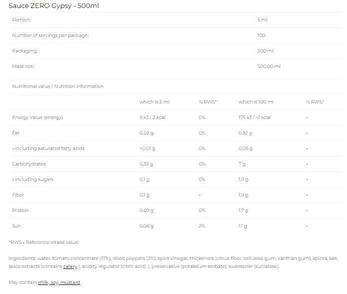 Sauce Zero - Gypsy - 500 ml - Nutra Best Europe