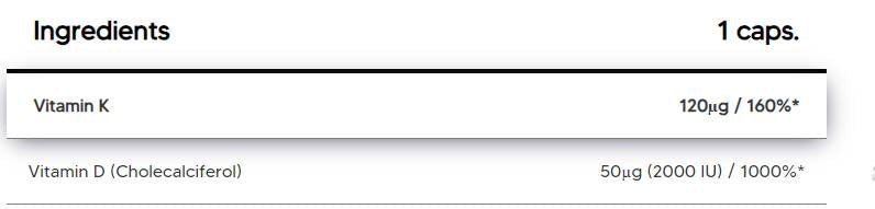 Vitamin D3 2000 IU + K2 100 mcg 120 capsules - Nutra Best Europe