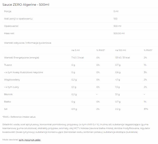 Sauce Zero - Algerine - 500 ml - Nutra Best Europe