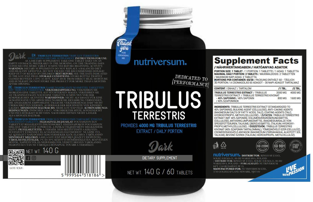 Tribulus Terrestris 2000 mg - 60 Tablets - Nutra Best Europe