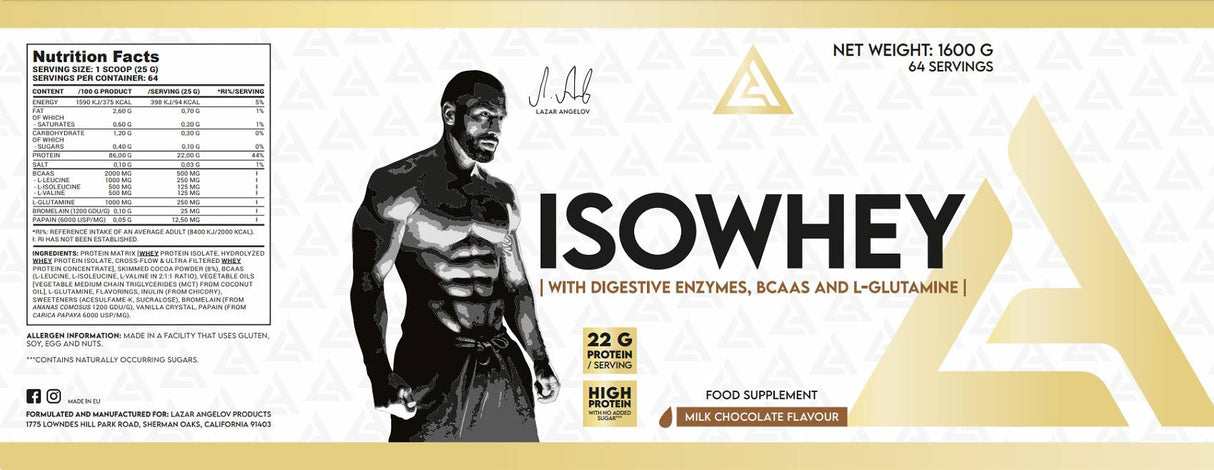 IsoWhey | Whey Protein Isolate with Digestive Enzymes, BCAA & Glutamine - 1600 grams - Nutra Best Europe