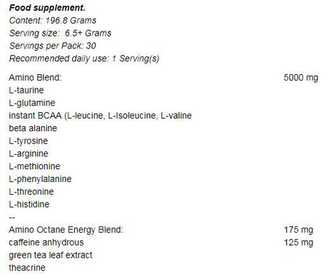 Amino Octane + Energy Blend 196 grams - Nutra Best Europe