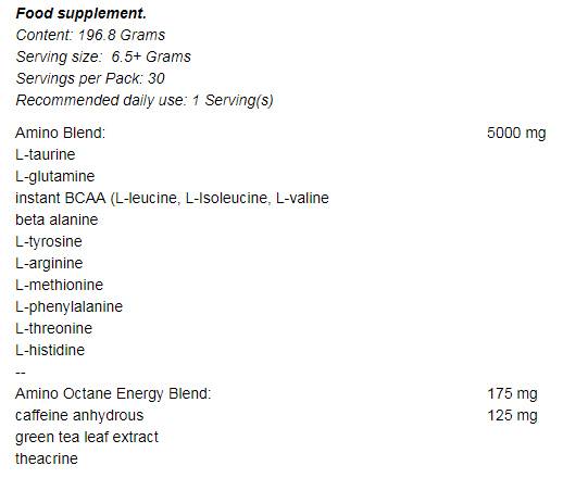 Amino Octane + Energy Blend 196 grams - Nutra Best Europe
