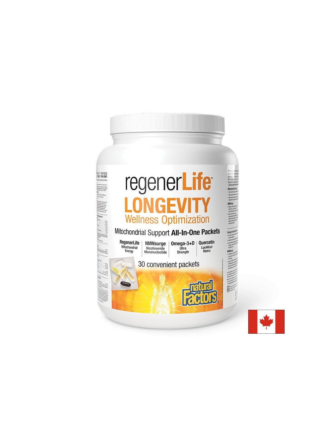 In support of cellular health - Regener Life™ Longevity, 30 packets of Natural Factors - Nutra Best Europe