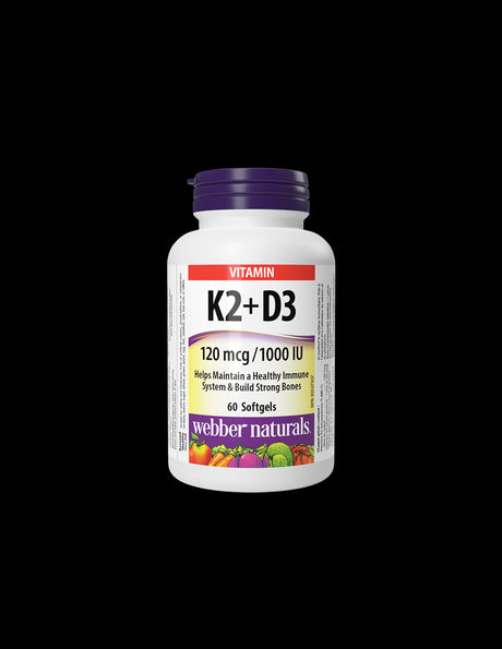 In support of bones and teeth - Vitamin K2 120 µg + D3 1000 IU/ 25 µg, 60 softgel capsules/ 60 doses - Nutra Best Europe