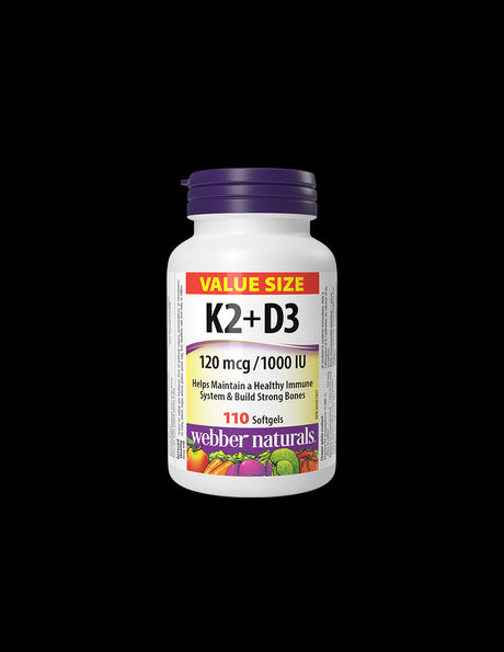 To support bones and teeth - Vitamin K2 120 µg + D3 1000 IU 25 µg x 110 softgel capsules/ 110 doses - Nutra Best Europe