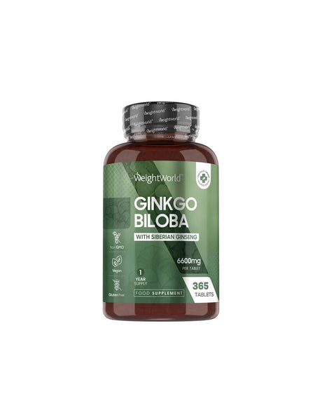 Brain function and circulation - Ginkgo biloba 120 mg + Siberian ginseng 24 mg, 365 tablets - Nutra Best Europe