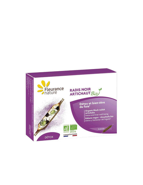 To support the bile and the liver - Black turnip + Artichoke Bio, 10 drinking ampoules Fleurance Nature - Nutra Best Europe