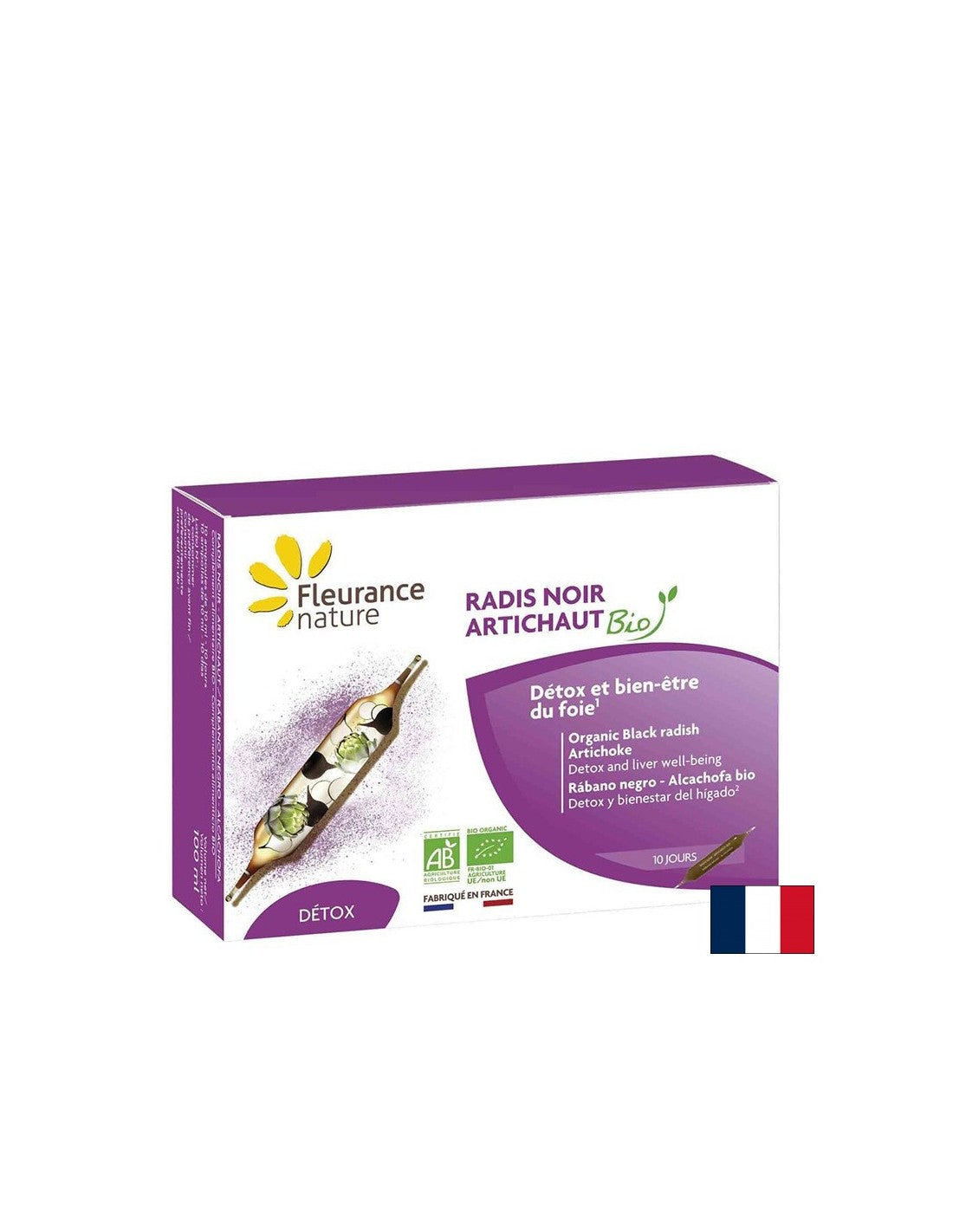 To support the bile and the liver - Black turnip + Artichoke Bio, 10 drinking ampoules Fleurance Nature - Nutra Best Europe