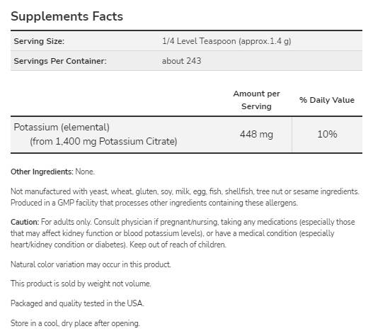Potassium Citrate Powder - 340 grams - Nutra Best Europe