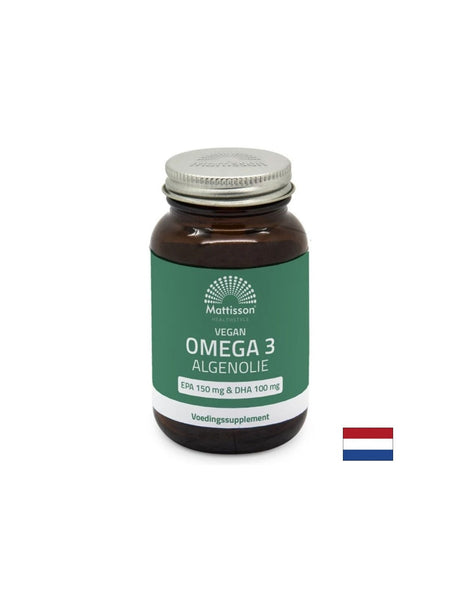 Vegan Omega-3 from Algae - Support for Heart and Brain Function, EPA 150 mg, DHA 100 mg, 60 Capsules - Nutra Best Europe