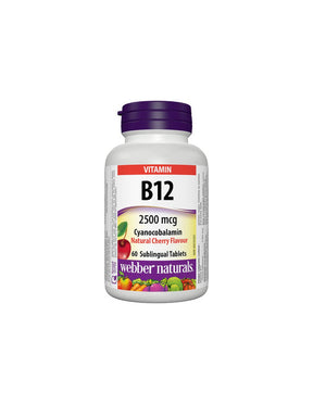 Vitamin B12 Cyanocobalamin - Vitamin B12 (cyanocobalamin) 2500 µg, 60 sublingual tablets Webber Naturals - Nutra Best Europe
