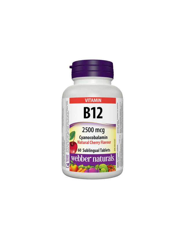 Vitamin B12 Cyanocobalamin - Vitamin B12 (cyanocobalamin) 2500 µg, 60 sublingual tablets Webber Naturals - Nutra Best Europe