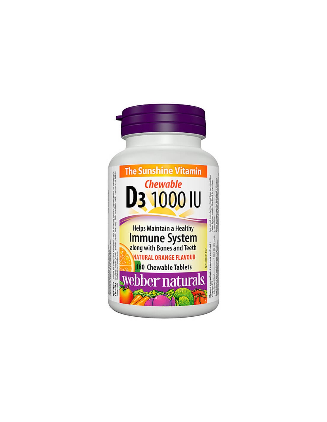 Healthy Bones & Teeth - Vitamin D3 1000 IU, 180 Chewable Tablets Webber Naturals - Nutra Best Europe