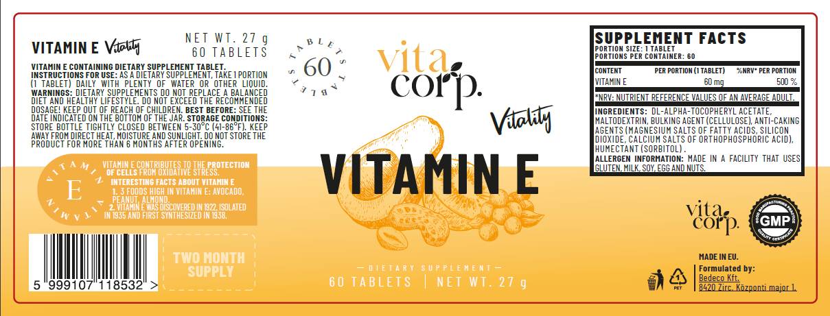Vitamin E 60 mg - 60 Tablets - Nutra Best Europe