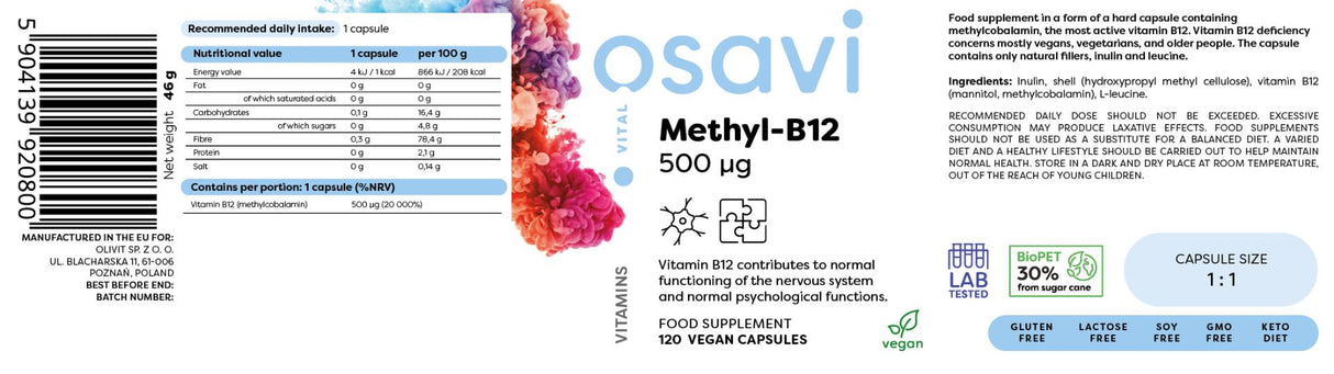 Methyl-B12 500 mcg - 120 capsules - Nutra Best Europe